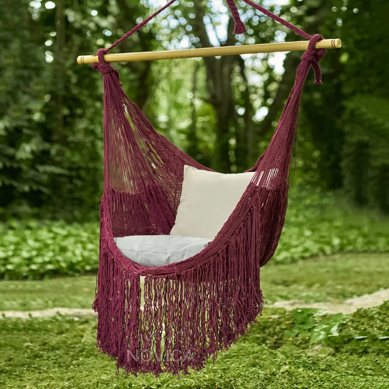 - Summer pet ice matSea Breezes in Bordeaux Burgundy Fringed Cotton Rope Mayan Hammock Swing from Mexico