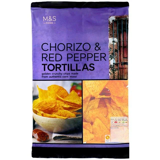  -Splash-proof food bowl AND Anti-choking slow food bowlM&S Chorizo & Red Pepper Tortilla Chips   200g