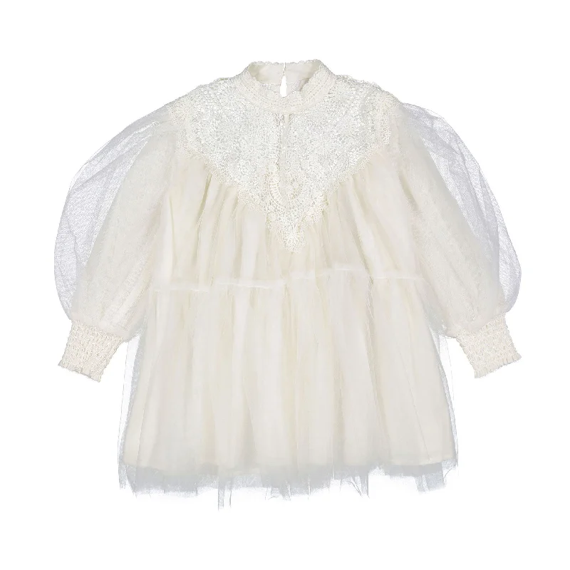 - Air box TSA certified check-inPetite Amalie  Ivory Lace Applique Tulle Baydoll Dress