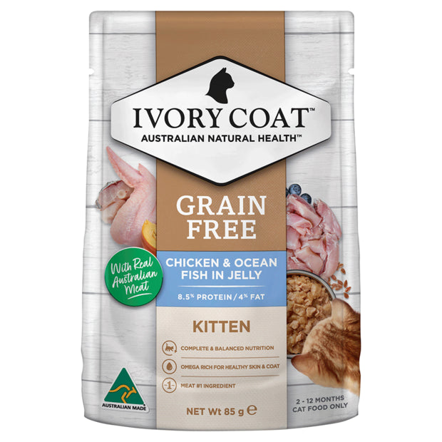    - Hypoallergenic cat food  Ivory Coat Kitten Chicken & Ocean Fish In jelly Wet Pouches Cat Food 12x85g