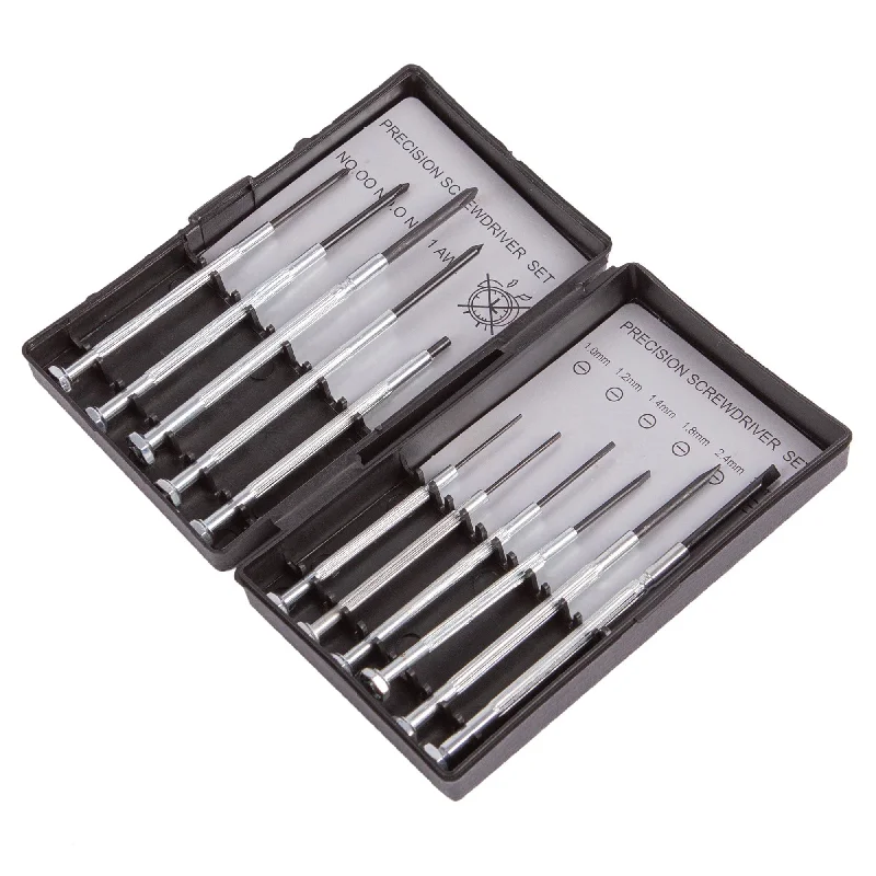 ---11pc Silver Carbon Steel Precision Screwdriver Set - By Blackspur