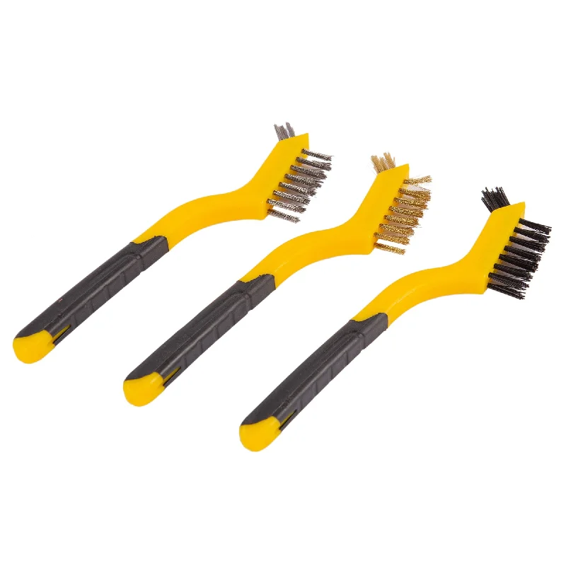 - Parrot climbing and standing wooden frame3pc Yellow Mini 17.5cm Plastic 2-in-1 Wire Brush Set - By Blackspur