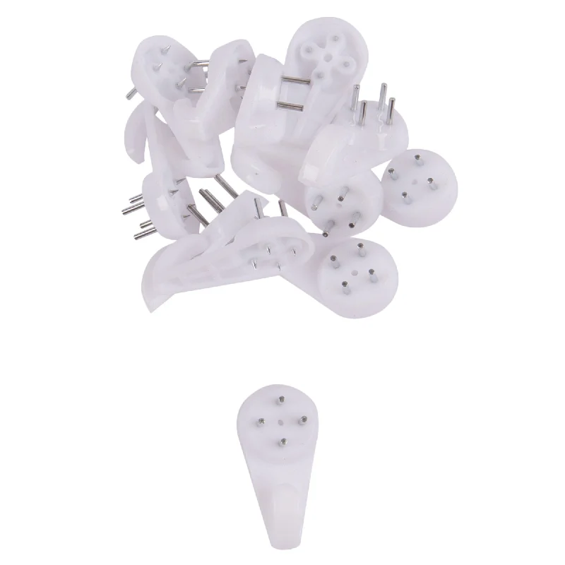 ---White 30mm Plastic Picture Hooks - Pack of 12 - By Blackspur