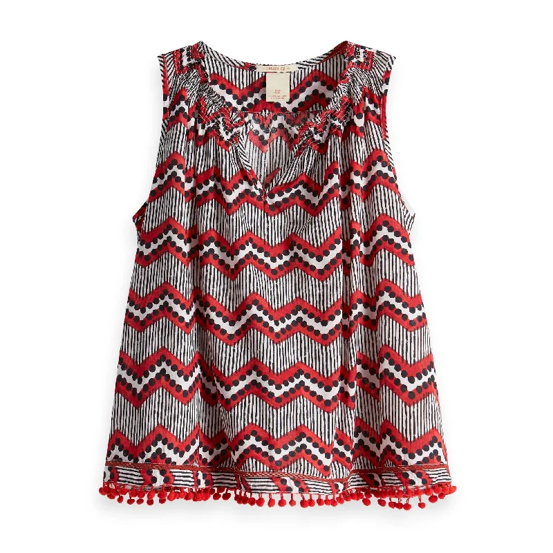 - Deodorizing cat litter tofu litterScotch Shrunk Zig Zag Print Sleeveless Blouse