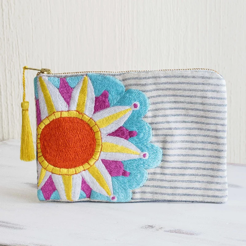 - Chinchilla cooling ice nest ceramic plateSky Blue Sunshine Sun Motif Embroidered Cotton Denim Cosmetic Bag