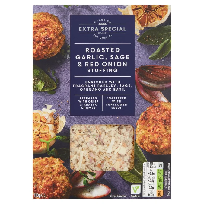 - Remote interactive pet feederASDA Extra Special Roasted Garlic Sage and Red Onion Stuffing Mix