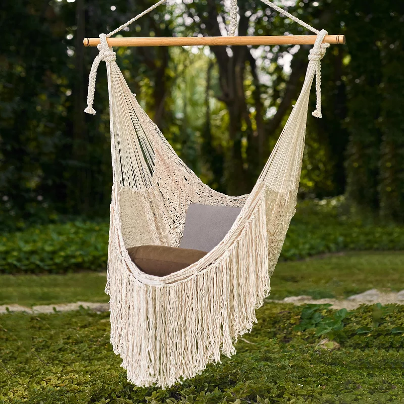 - Air box TSA certified check-inSea Breezes in Ivory Ivory Fringed Cotton Rope Mayan Hammock Swing from Mexico