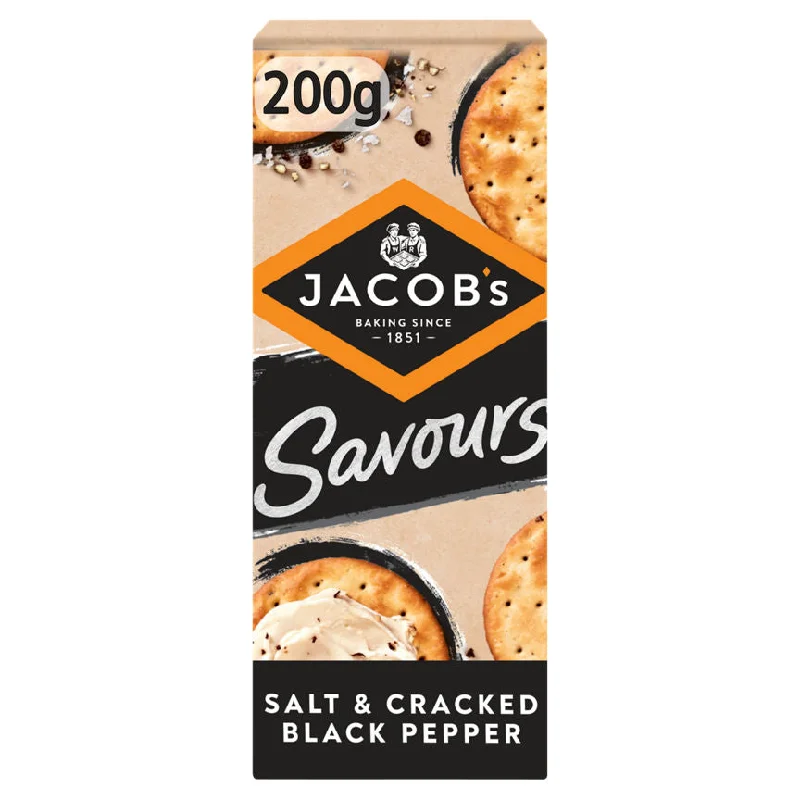 Pet ProductsJacob's Savours Bakes Salt & Cracked Black Pepper Crackers 200g