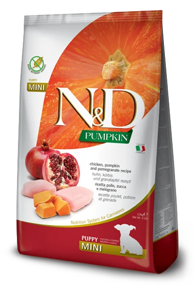 - High protein dog foodFarmina N&D Pumpkin Puppy Mini Chicken, Pumpkin & Pomegranate Dog Food